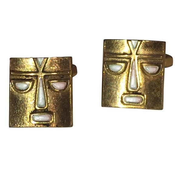 Lanvin African Mask White Enamel Cufflinks